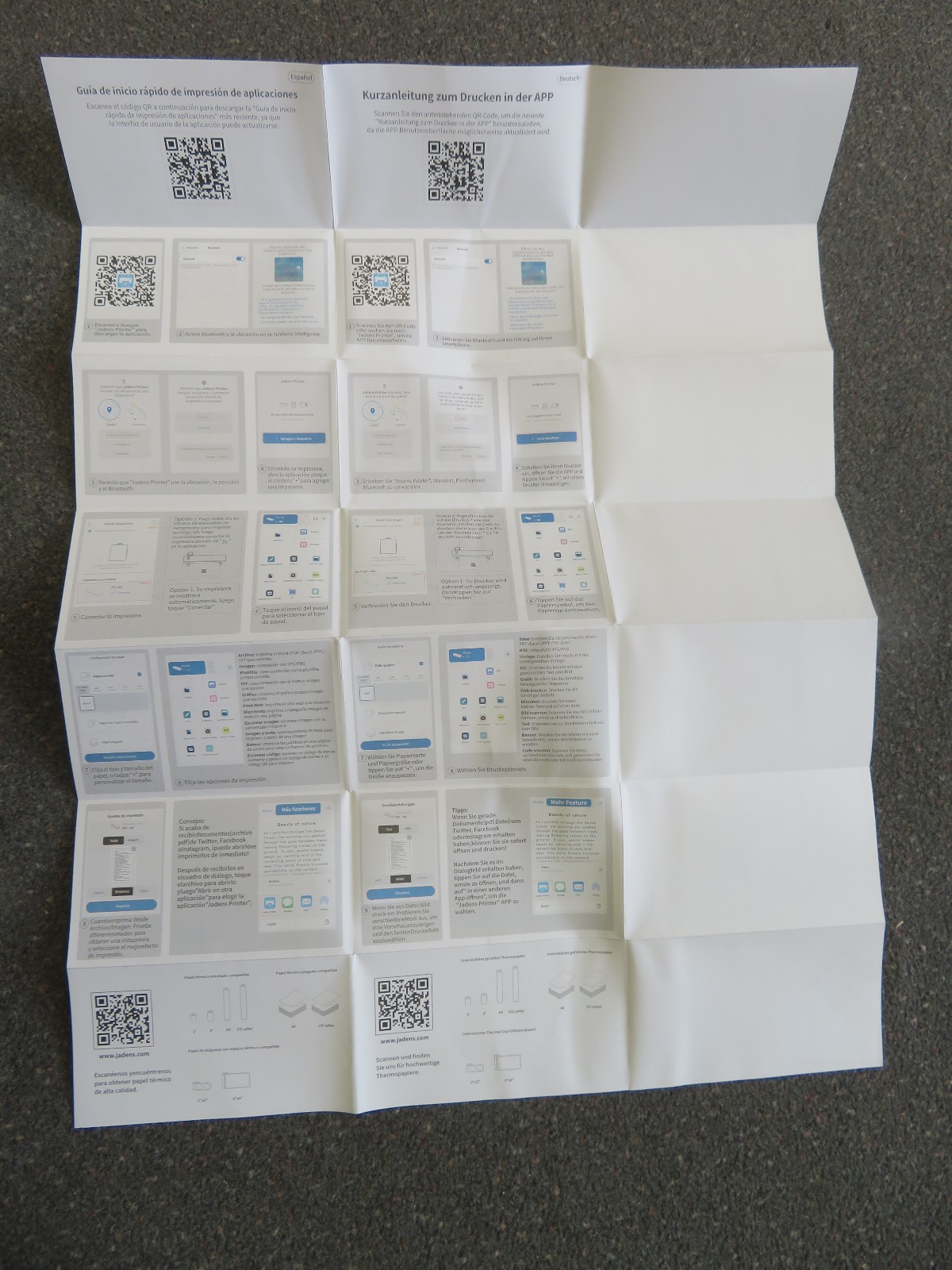 Jadens Gloryang PD-A4 Blue Wireless Portable Thermal Printer w/5 Rolls Paper