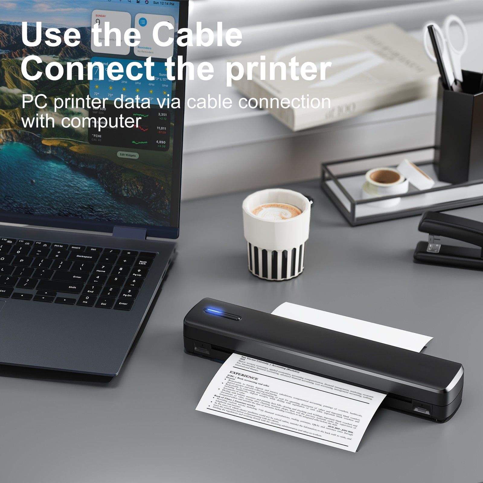 Support A4 A5 Portable Printer Wireless Inkless thermal Printer Bluetoothe Black