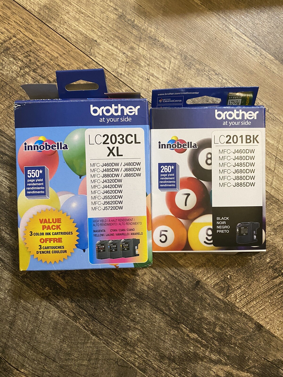 Brother Genuine High Yield Color Ink Cartridge, LC2033PKS AND Black LC201BK