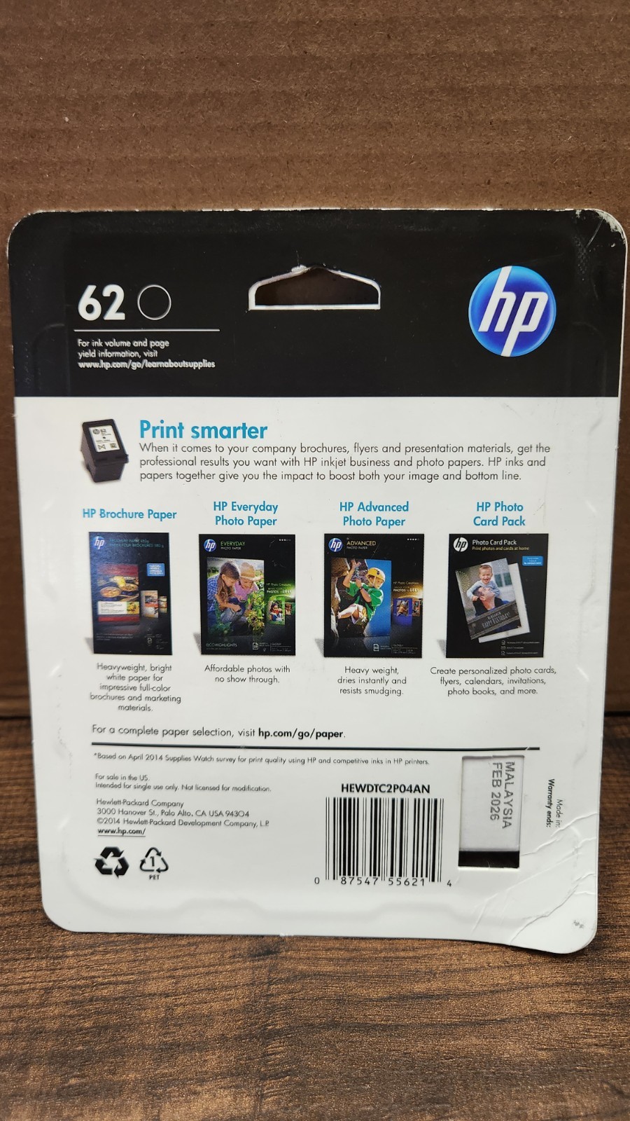 HP 62 Black Original Ink Cartridge Genuine Exp 02/2026