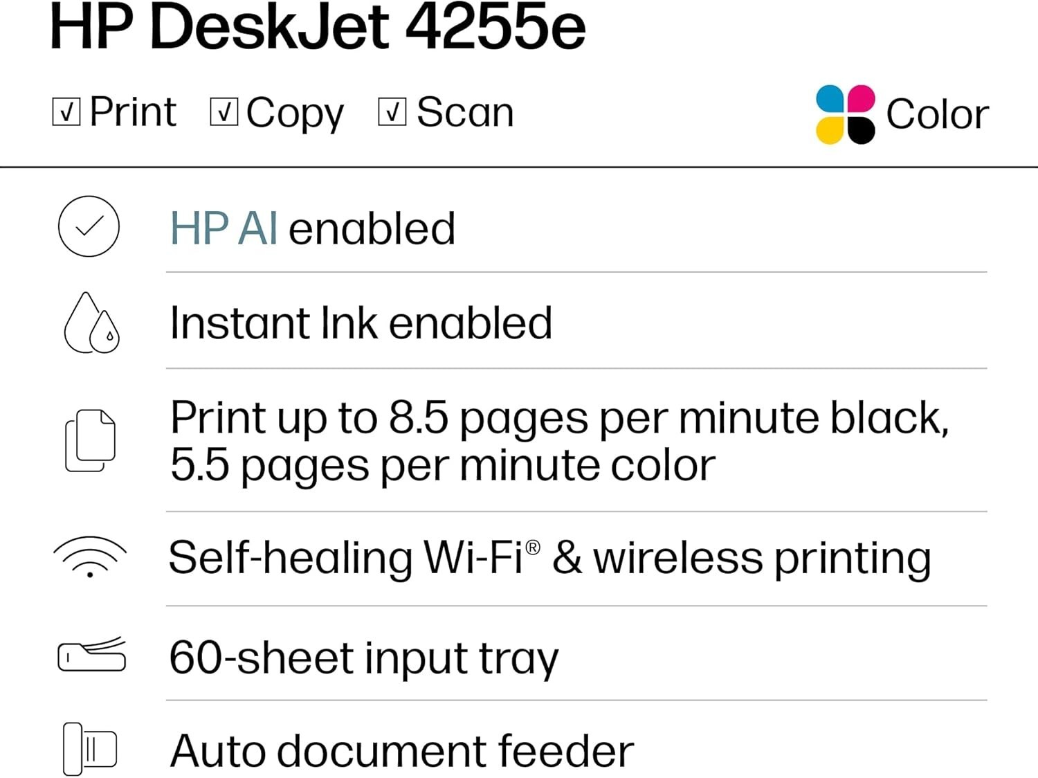 HP DeskJet 4255e All-in-One Printer with 3 of Instant Ink for free with