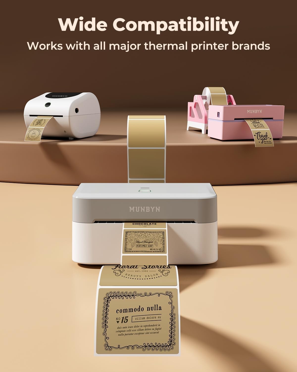 ” Square Thermal Labels, Compatible with Multiple Thermal