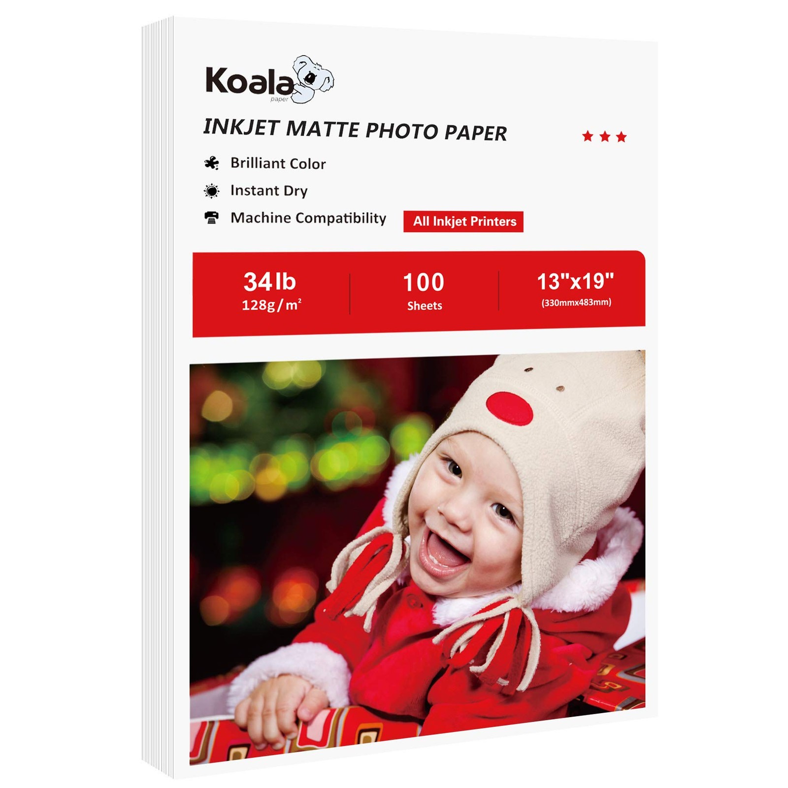 100 Sheets Koala 13×19 Inch Thin Matte Photo Paper 6.5Mil Inkjet Compatible