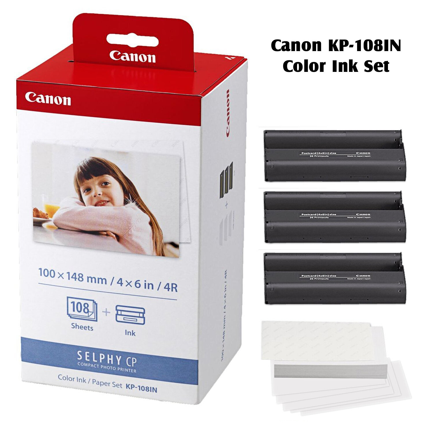 Canon KP-108IN Selphy 4×6 Color Ink Paper Set 108 Sheets with 3 Toners 3115B001