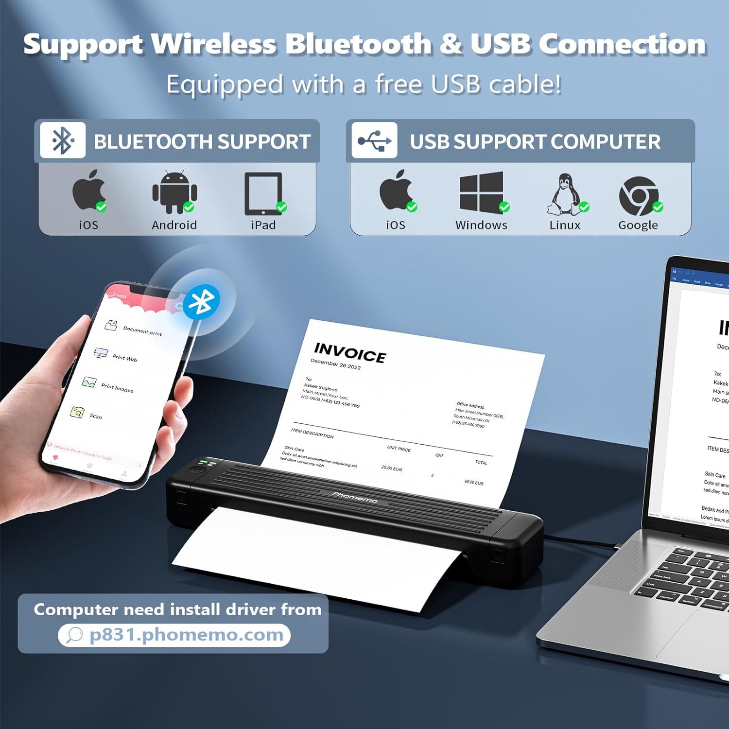 Phomemo A4 Portable Wireless Thermal Printer Support 8.5″ X 11″ US Letter A4