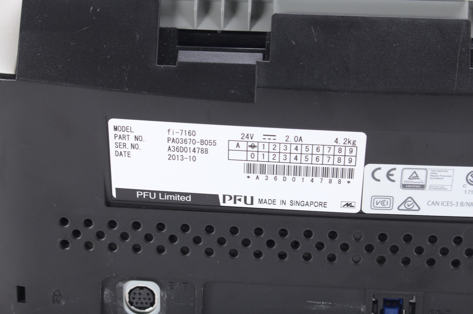 FUJITSU fi-7160 Color Duplex Document Scanner – Missing Feed Tray / Pwr Adapter
