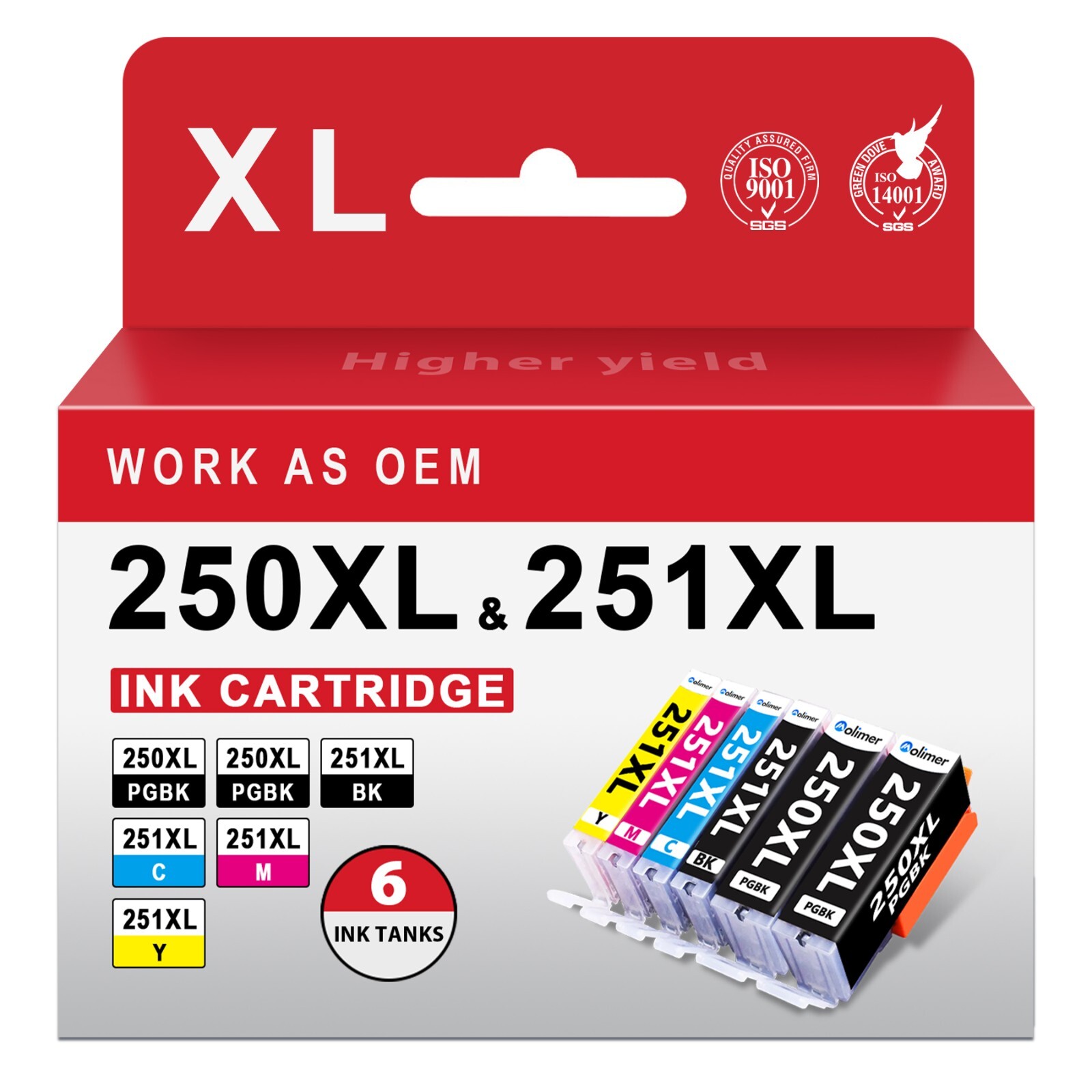 MOLIMER® Compatible Canon PGI-250XL CLI-251XL Ink Cartridges for IP8720 (6-Pack)