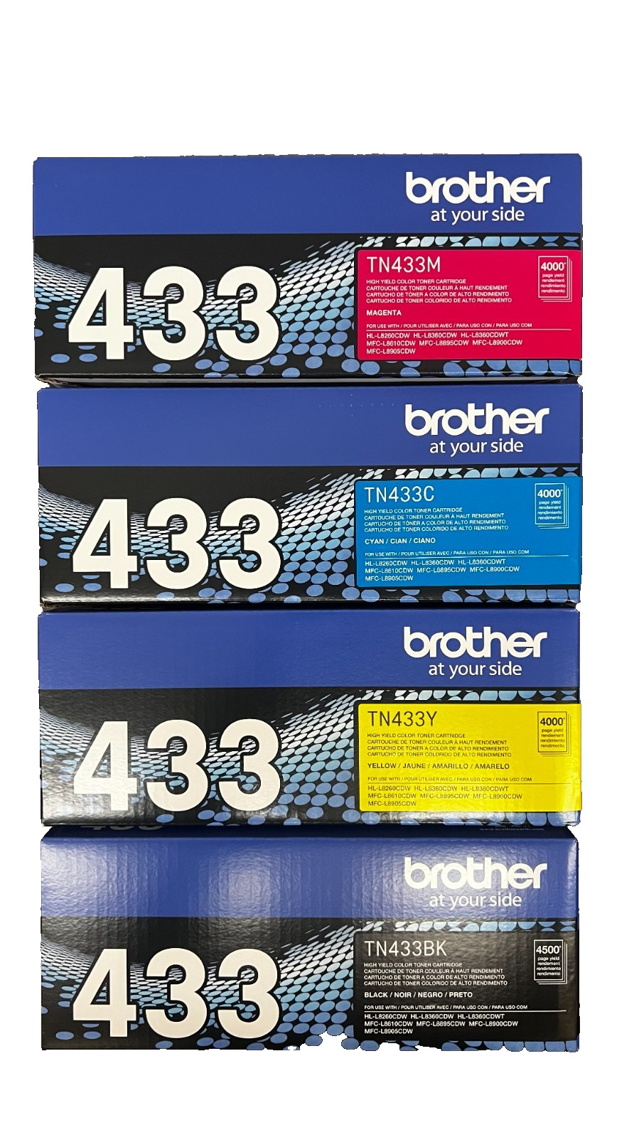 NEW Brother TN433 High Yield BLACK CYAN MAGENTA CYAN Cartridge Set – 4 Piece