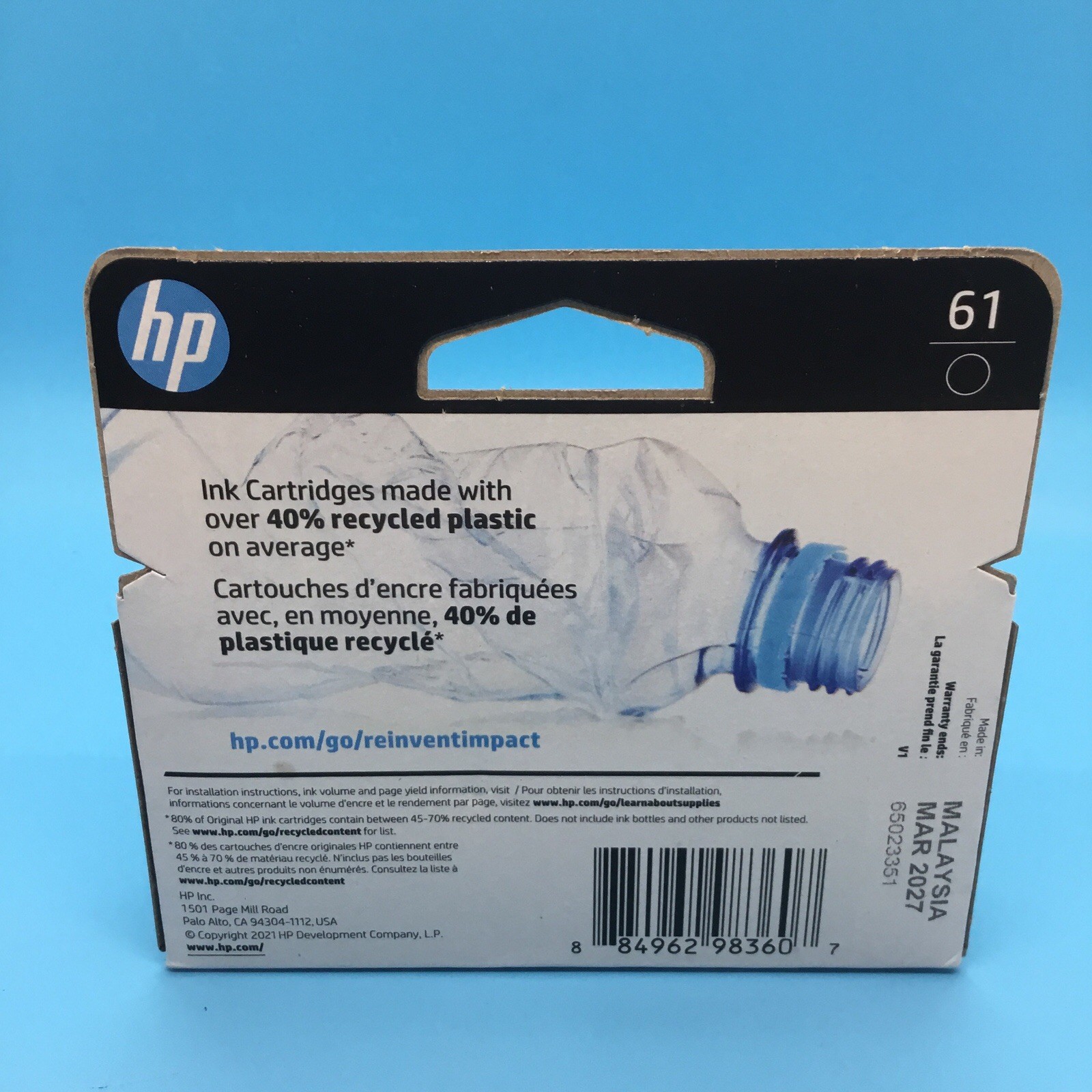 HP Black Ink Cartridge 61 (CH561WN) March 2027 Expiration. New Unopened Box