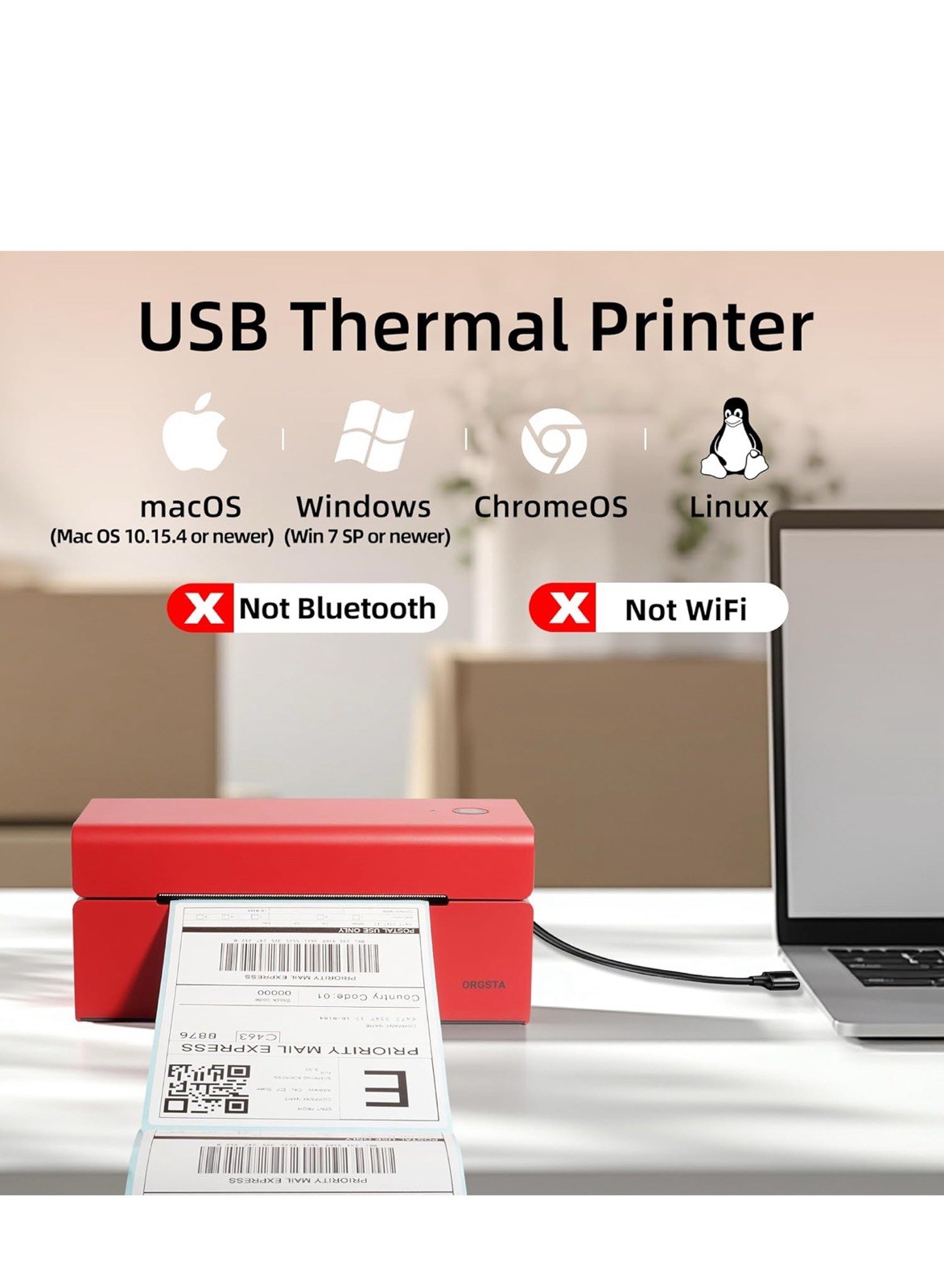 Shipping Label Thermal Printer – USB – Up to 4″x6″ – Compatible With All
