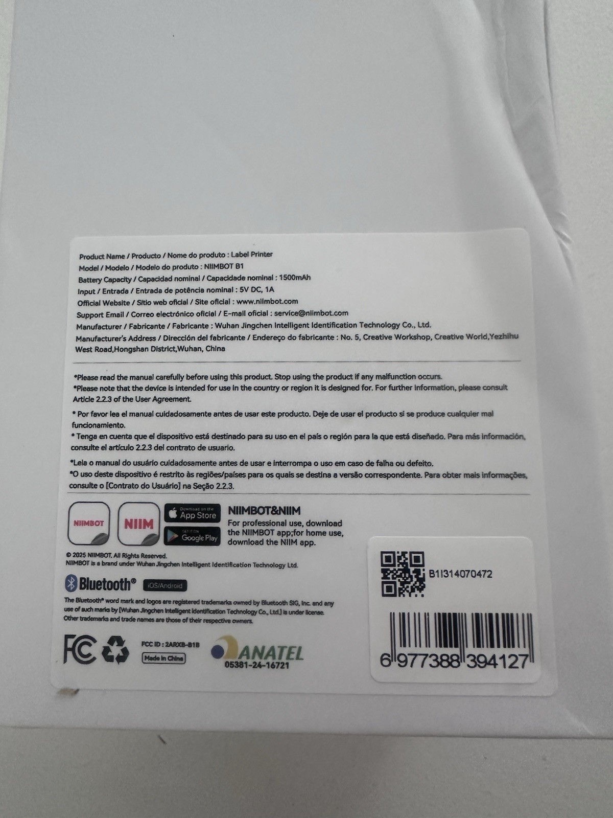 B1 Wireless Thermal Label Printer 20-50mm Barcode Price Label Maker Peptide
