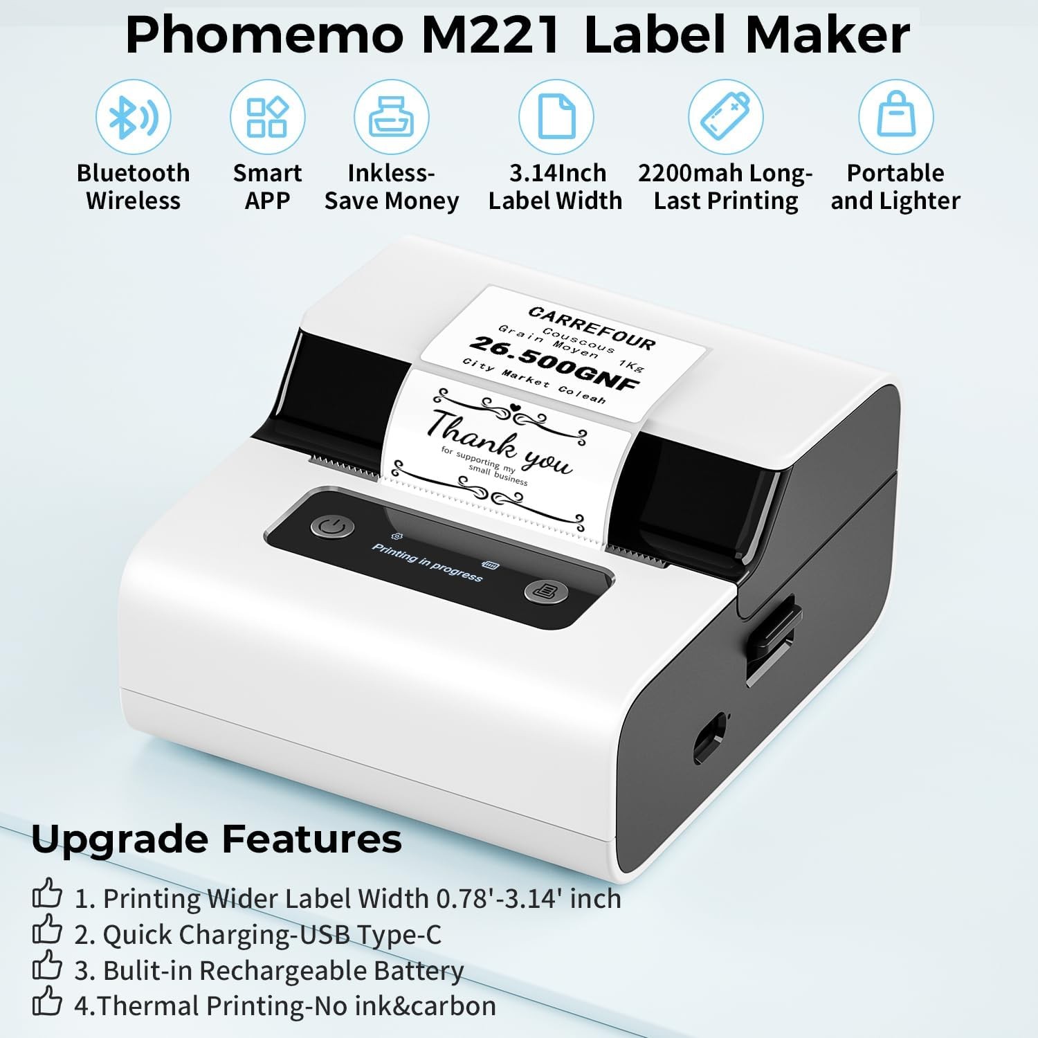 Phomemo M221 Barcode Label Printer 3″ Label Maker Thermal Receipt Printer Gift