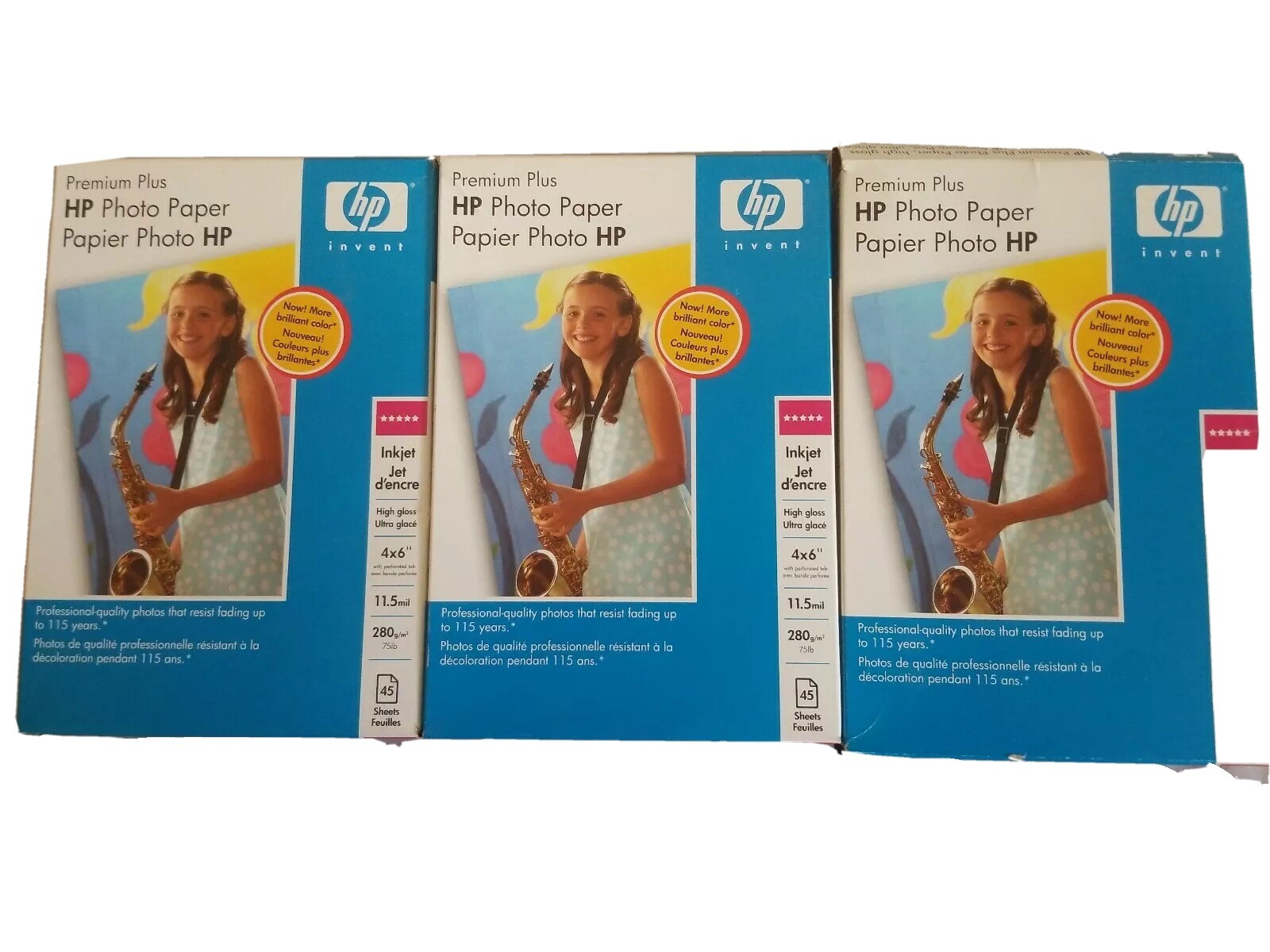 New Lot Of 3 Genuine HP Q5519A Premium Plus Photo Paper Glossy 4×6 45 Sheets/box