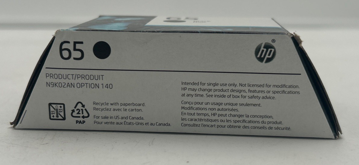 Genuine – HP 65 – N9K02AN – Black Noir Ink Cartridge – NEW – May 2027
