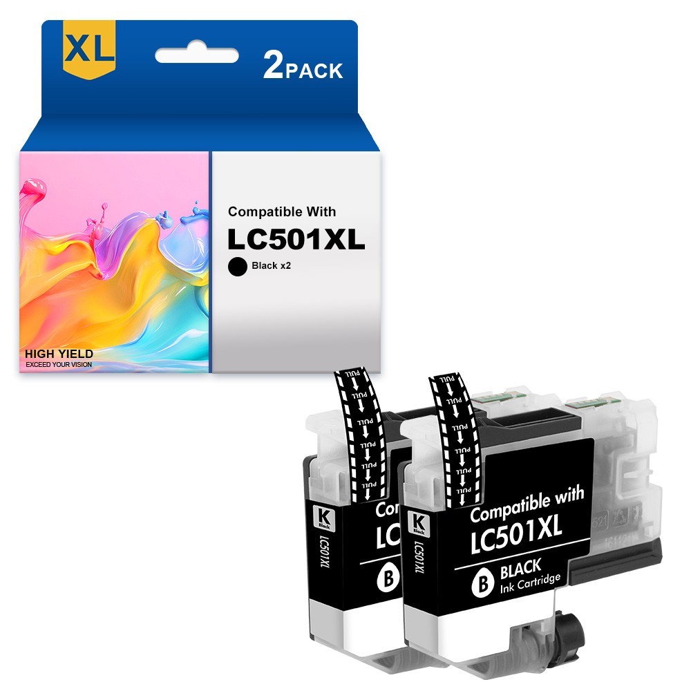 2PK Compatible LC501XLBK Ink Cartridges for Brother MFC-J1260DW J1360DW J1410DW