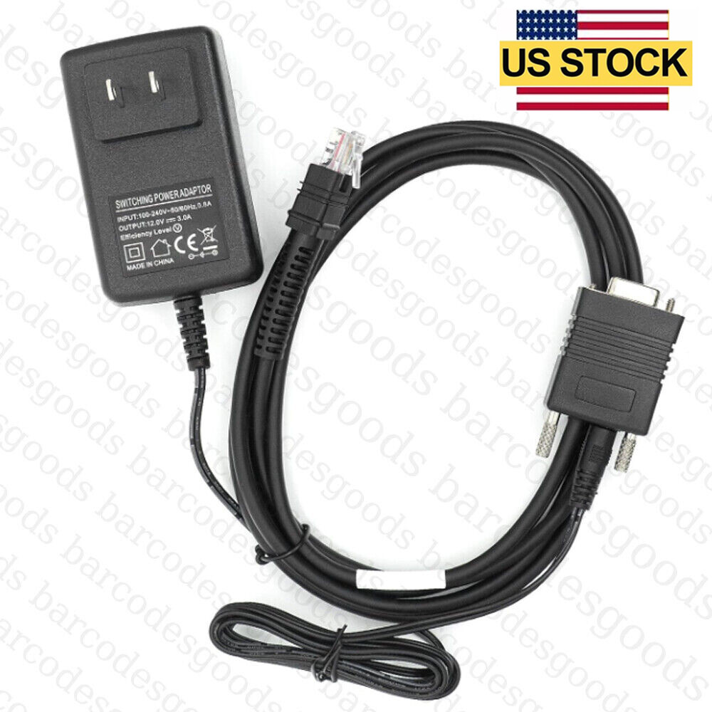 9Pin RS232 Serial Cable with 12V Power Supply For Zebra LI3678 DS3678 6.5FT(2M)