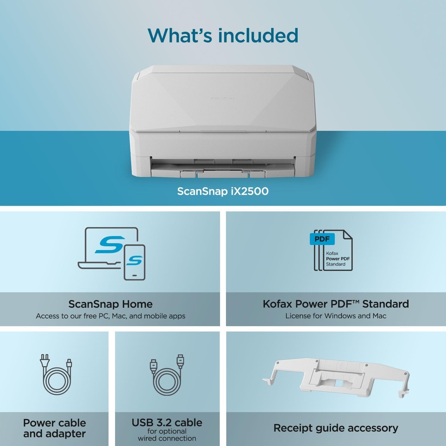 iX2500 Wireless or USB High-Speed Cloud Enabled Document, Photo & Receipt Scanne