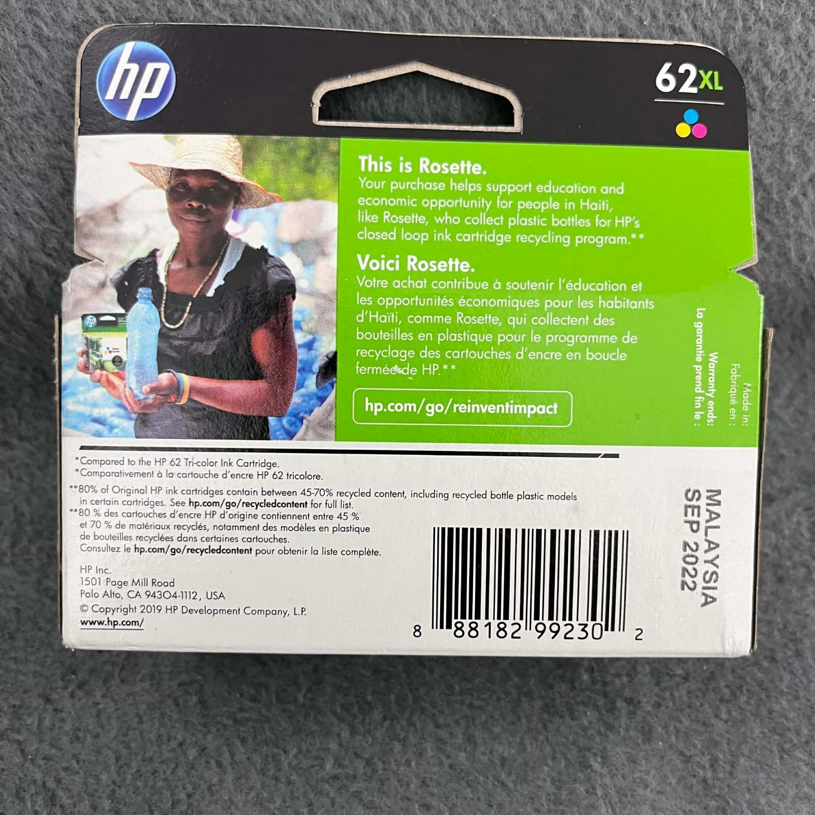 HP 62XL Tri-Color Ink Cartridge High Yield Genuine C2P07AN Sealed OEM Sep 2022