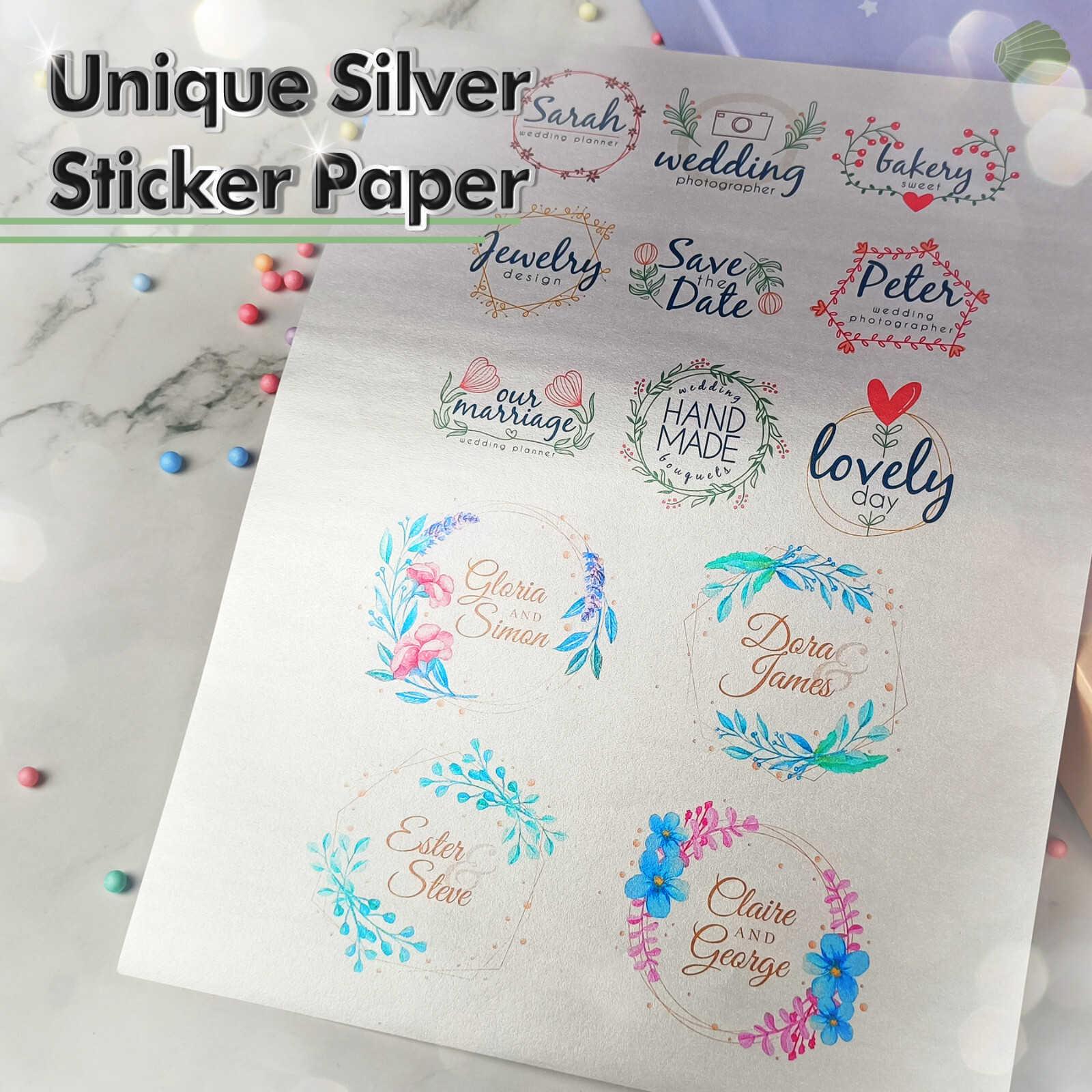 Koala Printable Sticker Paper for Inkjet & Laser Printer, Metallic Silver Glossy