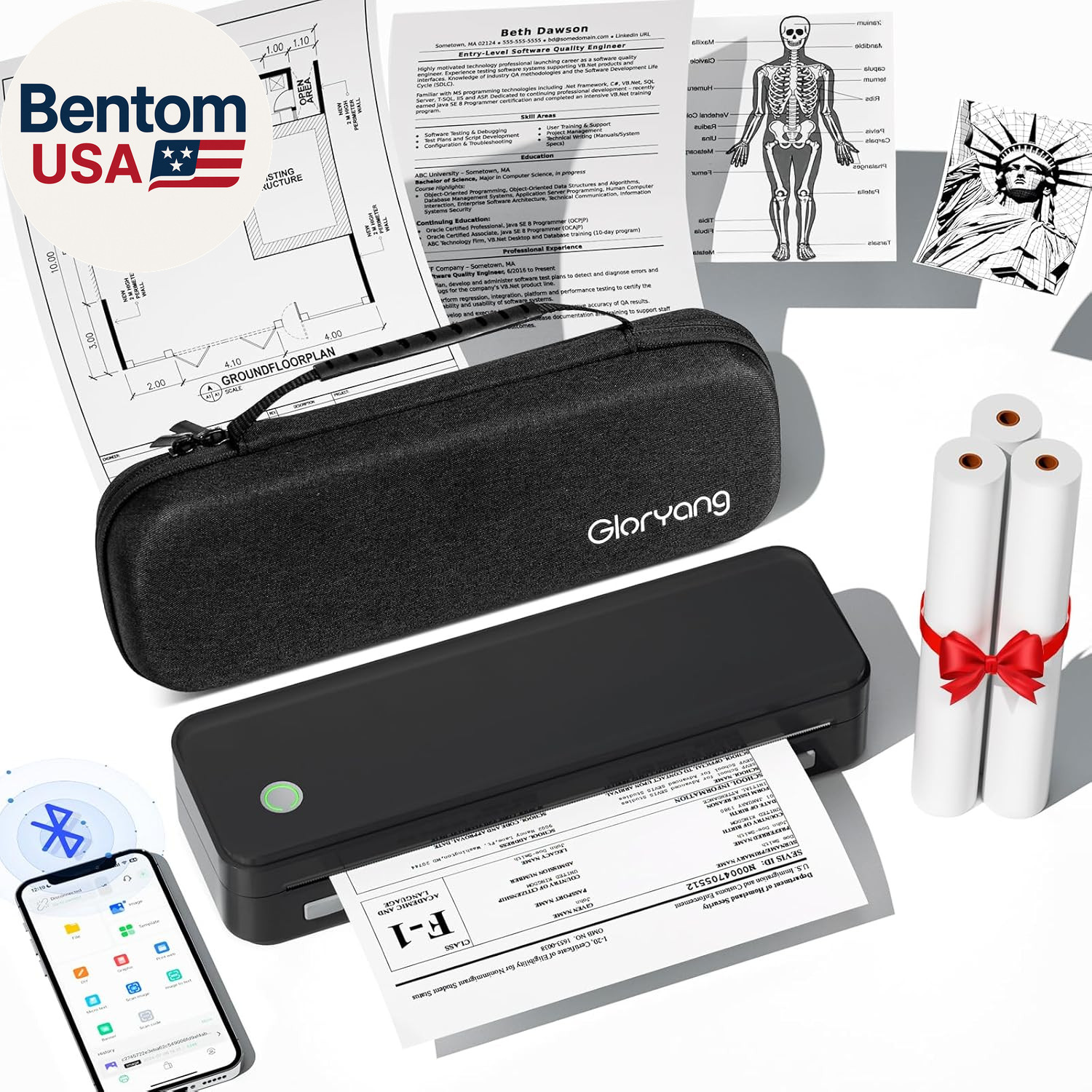 Inkless Portable Printer for Travel, Wireless Thermal Printer Supports 8.5 X 11