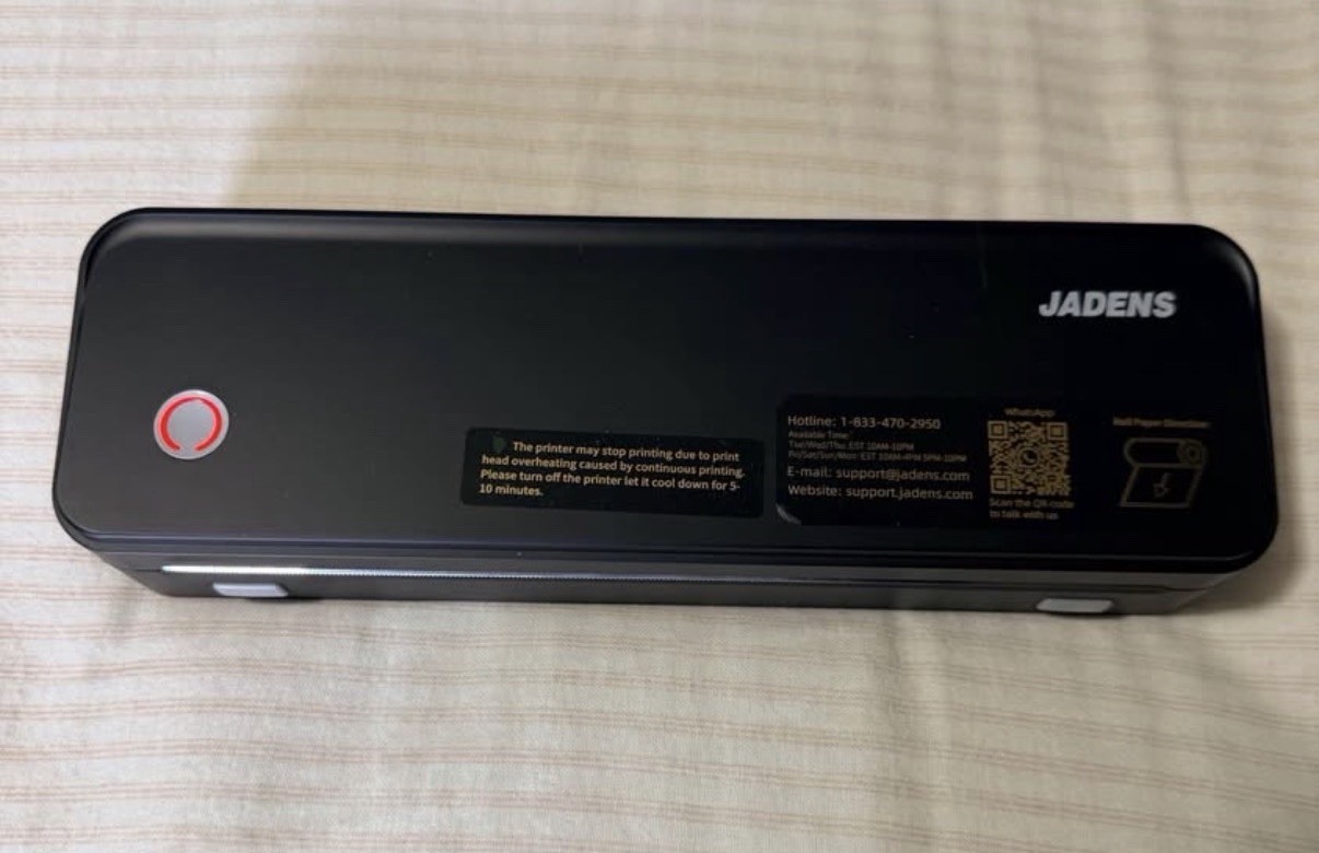 Jadens PD-A4 Black Bluetooth USLetter Supported Thermal PortablePrinter 7C07