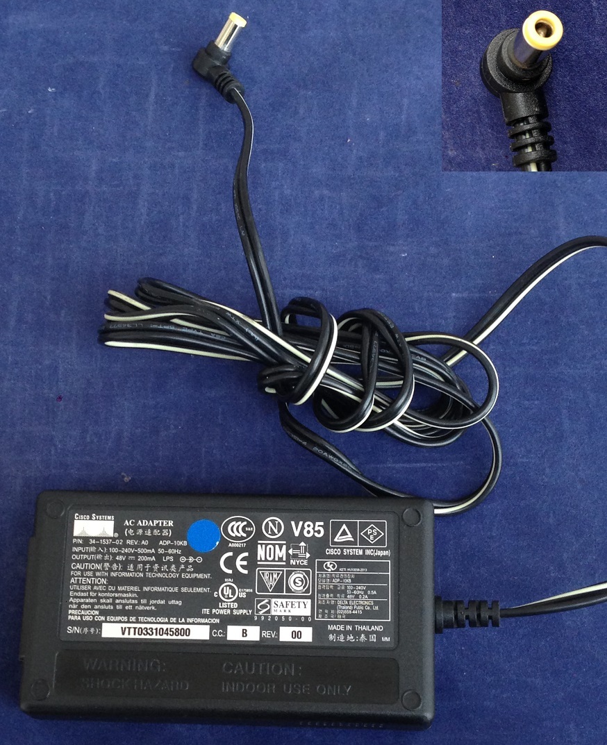Original Charger CISCO LINKSYS ADP-10KB 34-1537-02 48V 0.2A 5.5Mm/3Mm