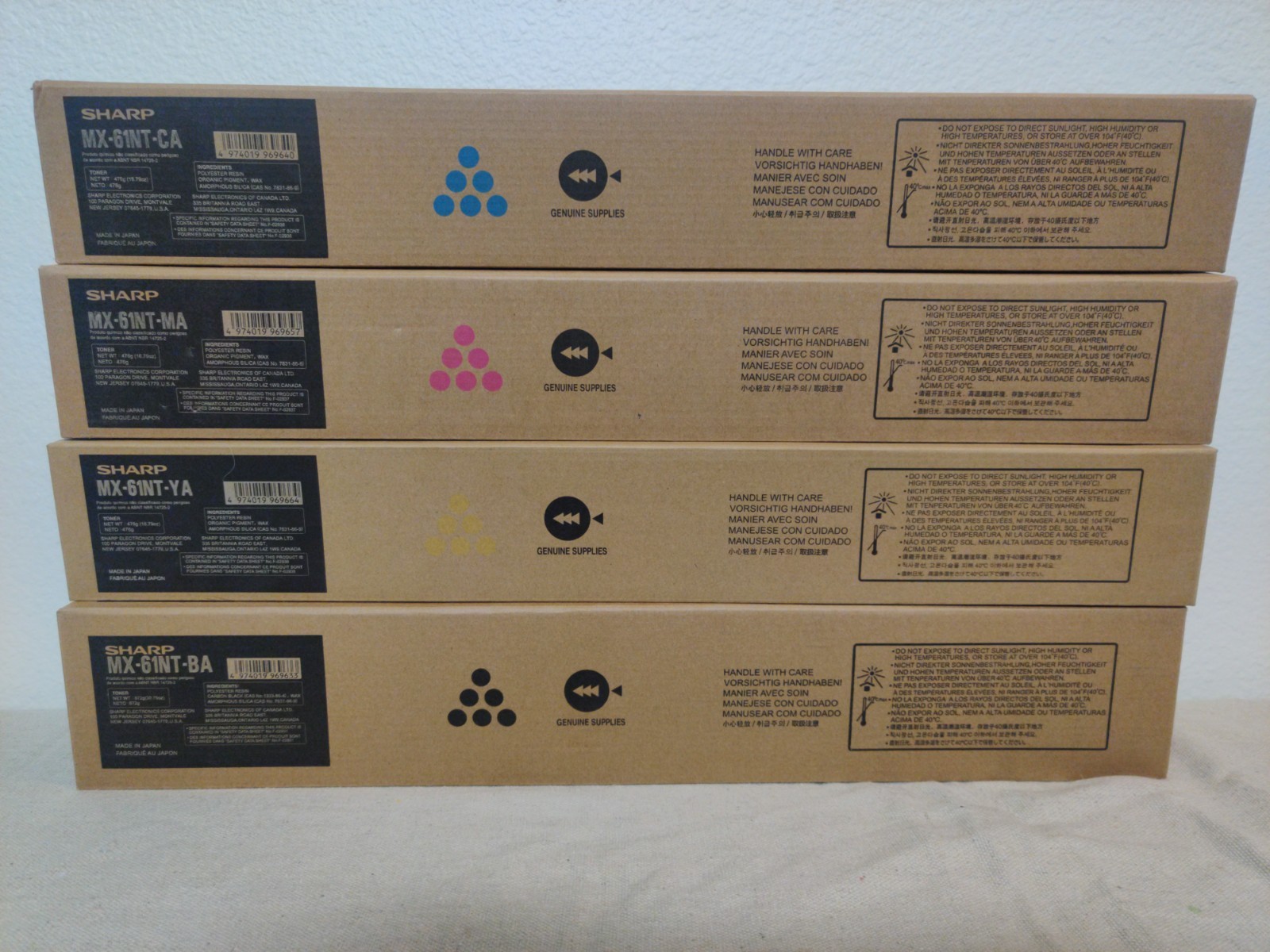 Genuine OEM Sharp MX-61NT All Color Toner Cartridges Cyan Magenta Yellow & Black