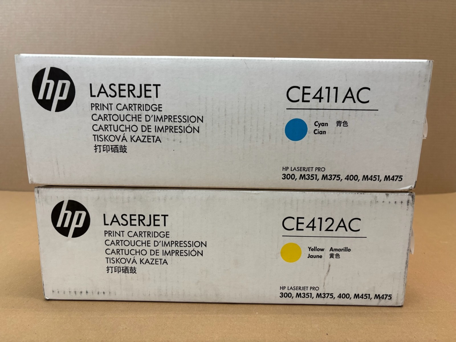 2 Genuine HP Pro300,M351,M375,M400,M451 Cyan & Yellow Toners CE411AC, CE412AC