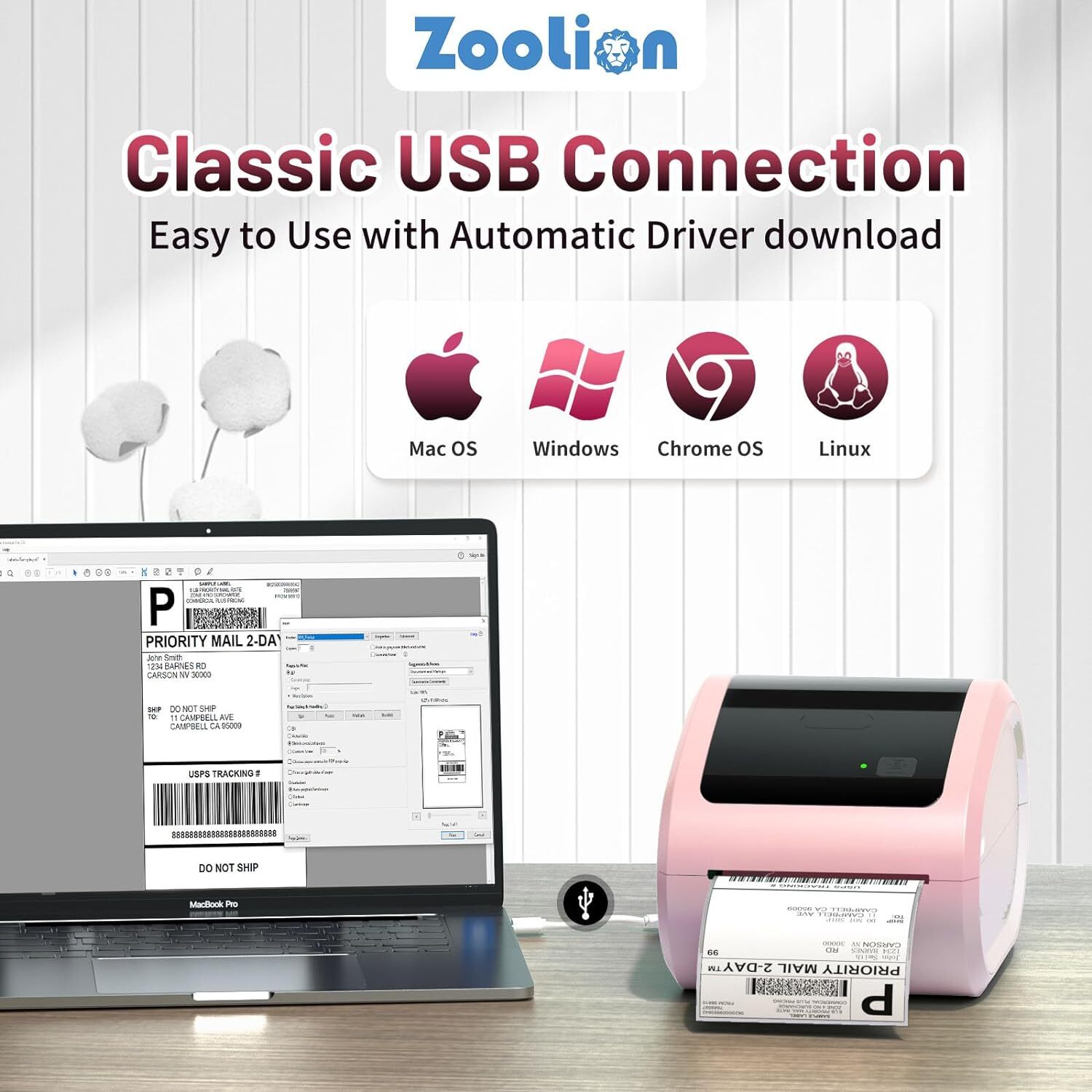 Label Shipping Printer 4×6 Desktop Thermal Label Maker for Barcode FedEx Lot