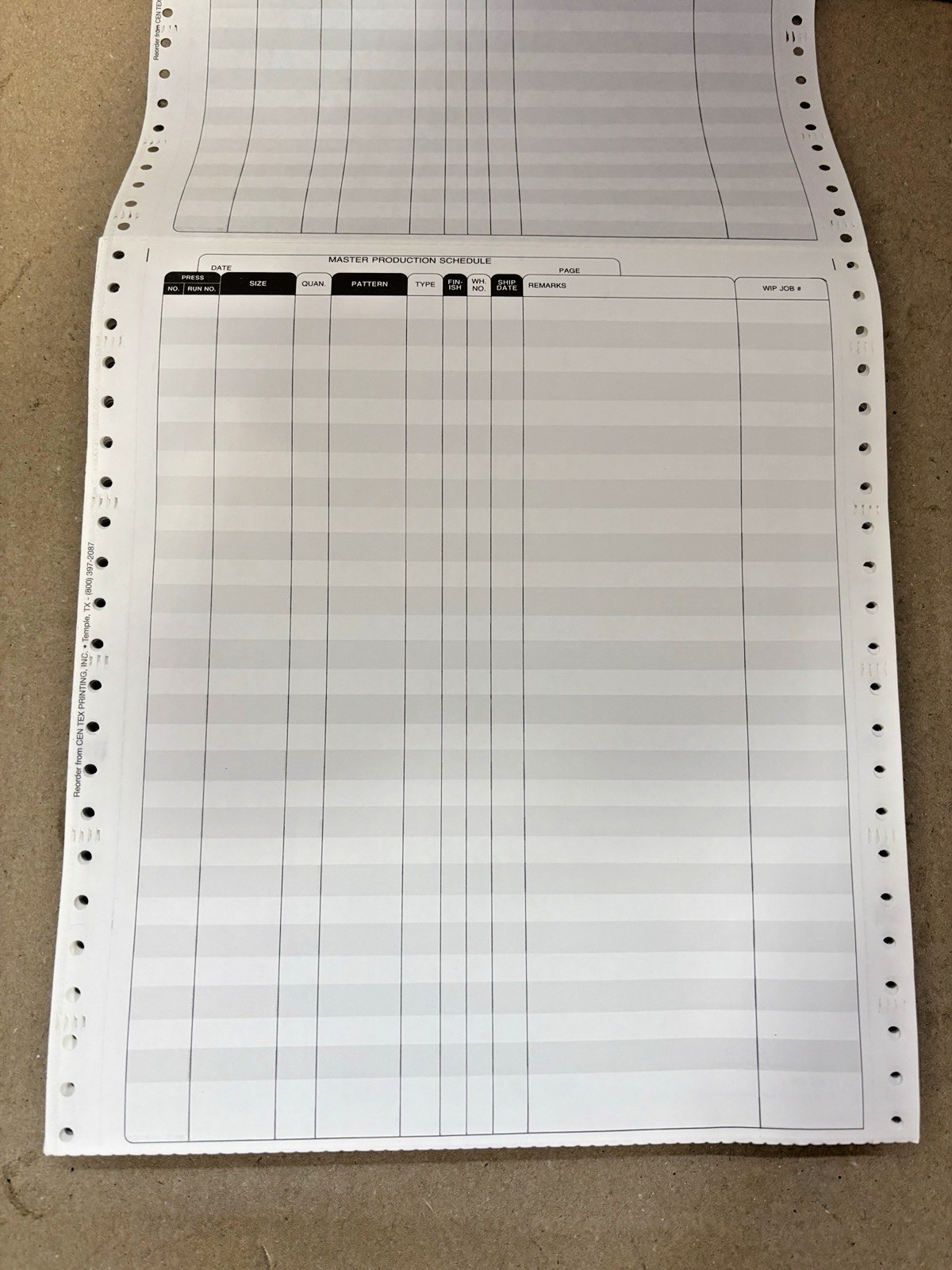 Dot Matrix Continuous Feed “MASTER PRODUCTION SCHEDULE” Paper 200 Sheets