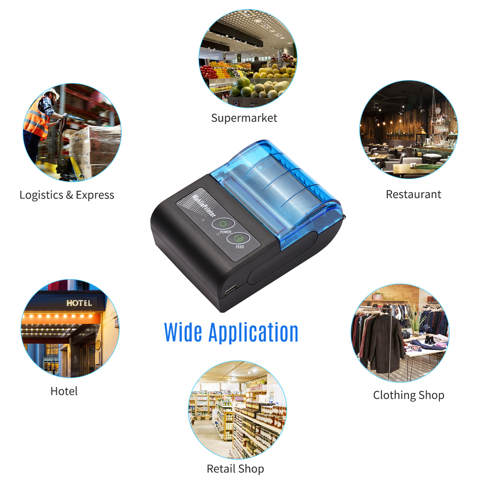 Bisofice 58mm Portable BT & USB Thermal Receipt Printer Mini Bill Ticket Printer