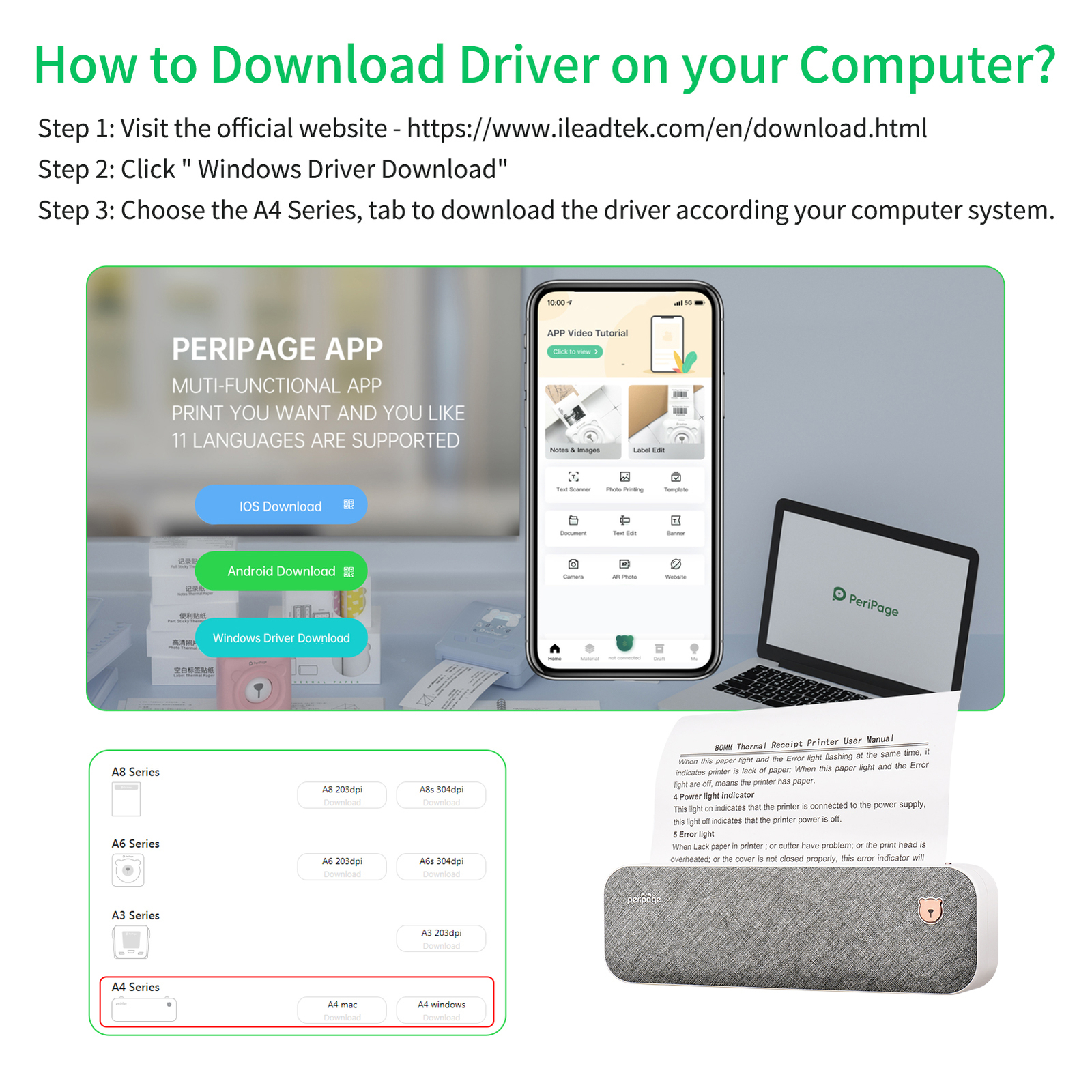 A4 Paper Printer Direct Thermal Transfer Wirless USB Printer O2B5