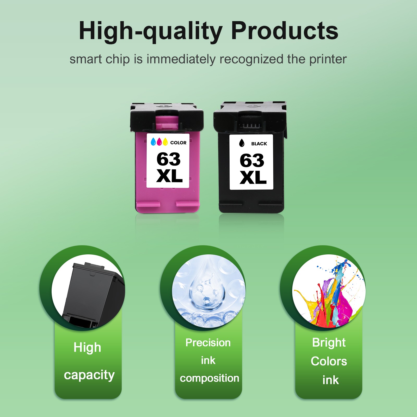 63XL Ink Cartridges High Yield for HP 63 OfficeJet 3830 4650 5200 5230 5255 5258