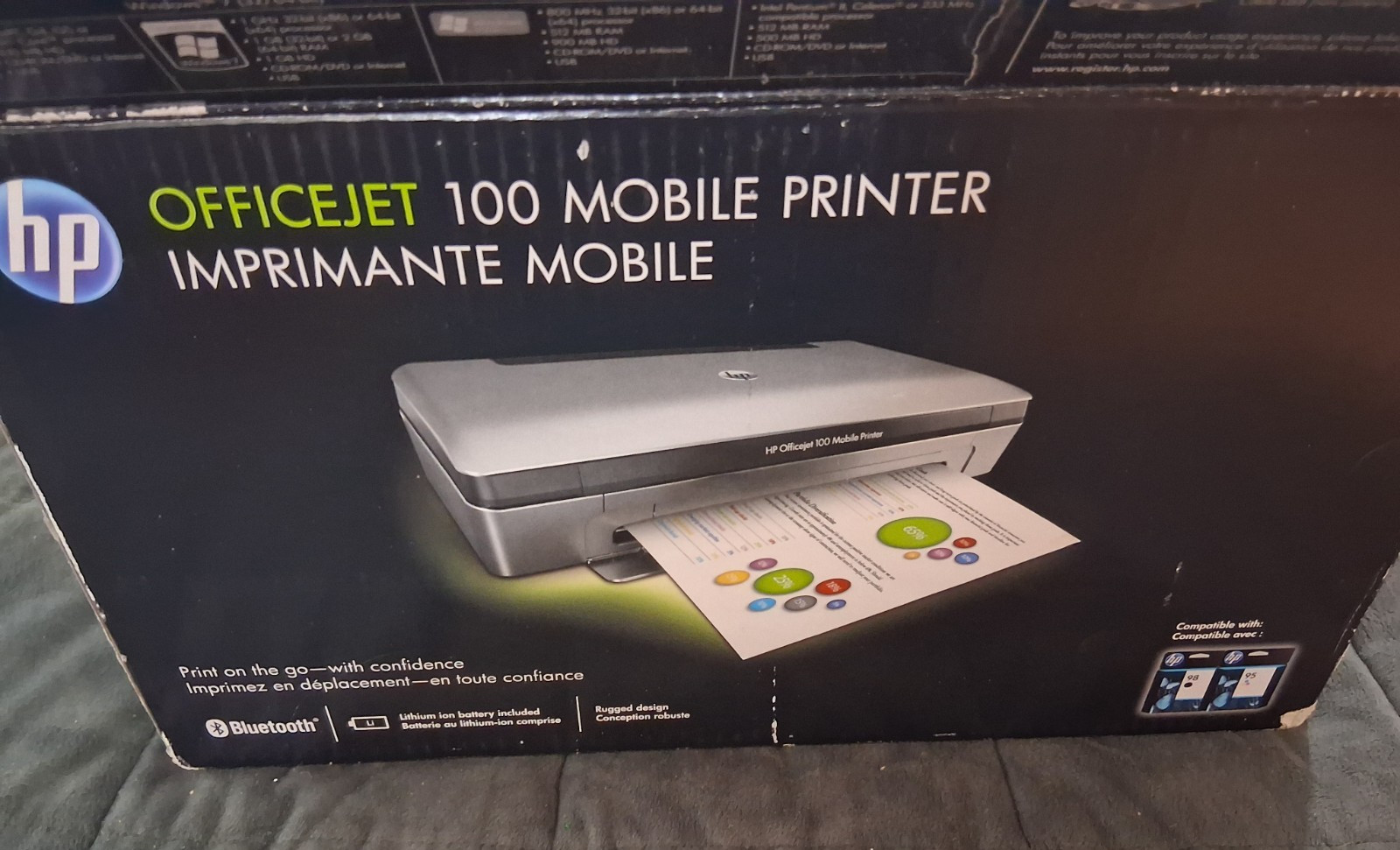 HP OFFICEJET 100 MOBILE BLUETOOTH PRINTER CN551a W/CORDS AND INSTRUCTIONS USED
