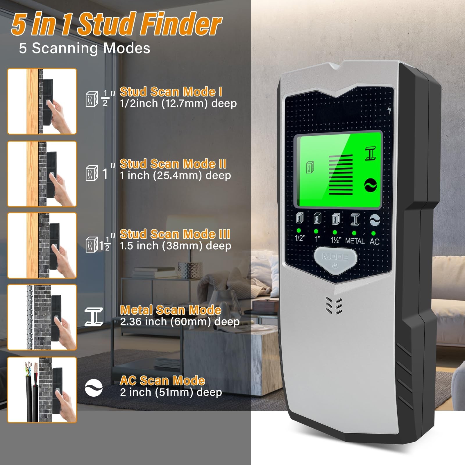 Stud Finder Wall Scanner, Upgraded 5 in 1 Electronic Metal Wood AC … Fast Ship