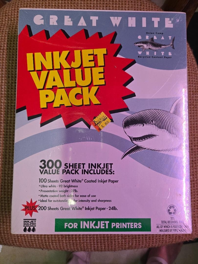 GREAT WHITE INKJET PAPER 200 SHEETS UNCOATED 24/100 SHEETS COATED 92 BRIGHTNESS