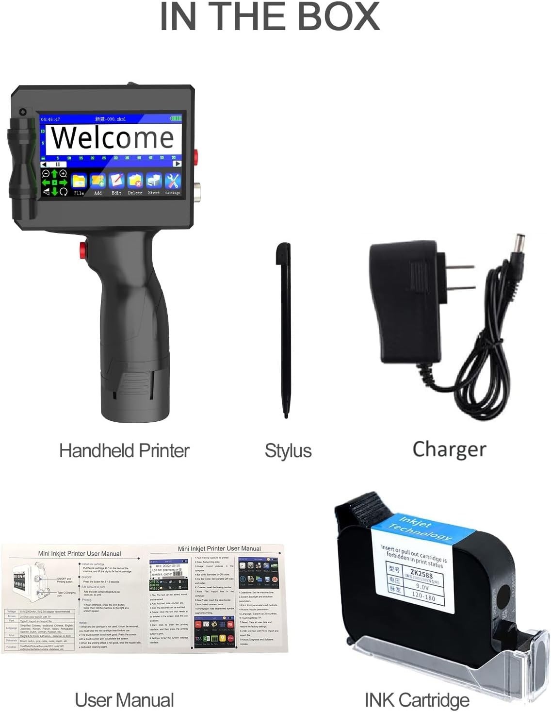 Versatile Handheld Printer for Quick Dry Ink on Plastic, Stone, and Cartons