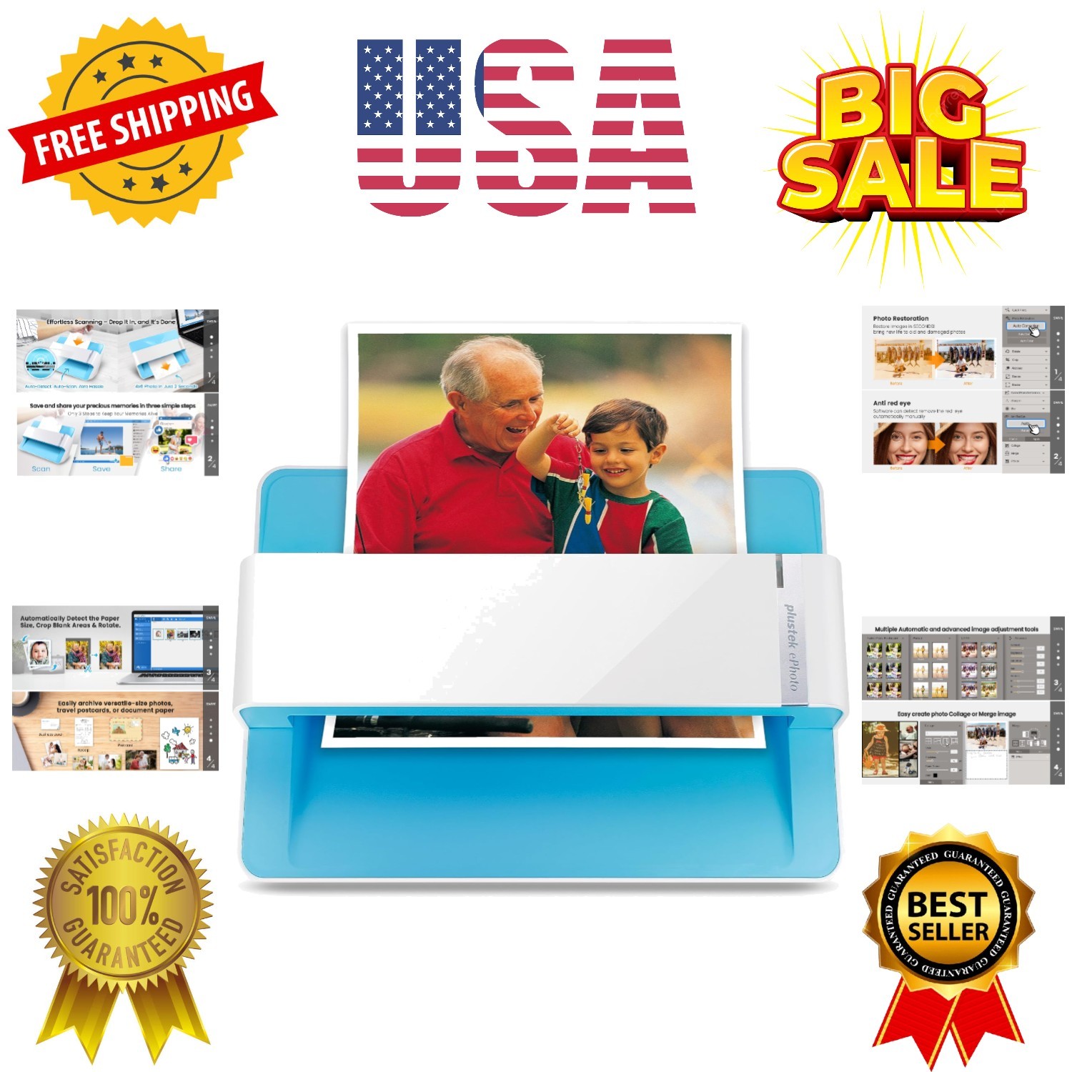 Photo Scanner ePhoto , Scans 4×6 inch Photos in 2 Seconds, Auto crop and desk…