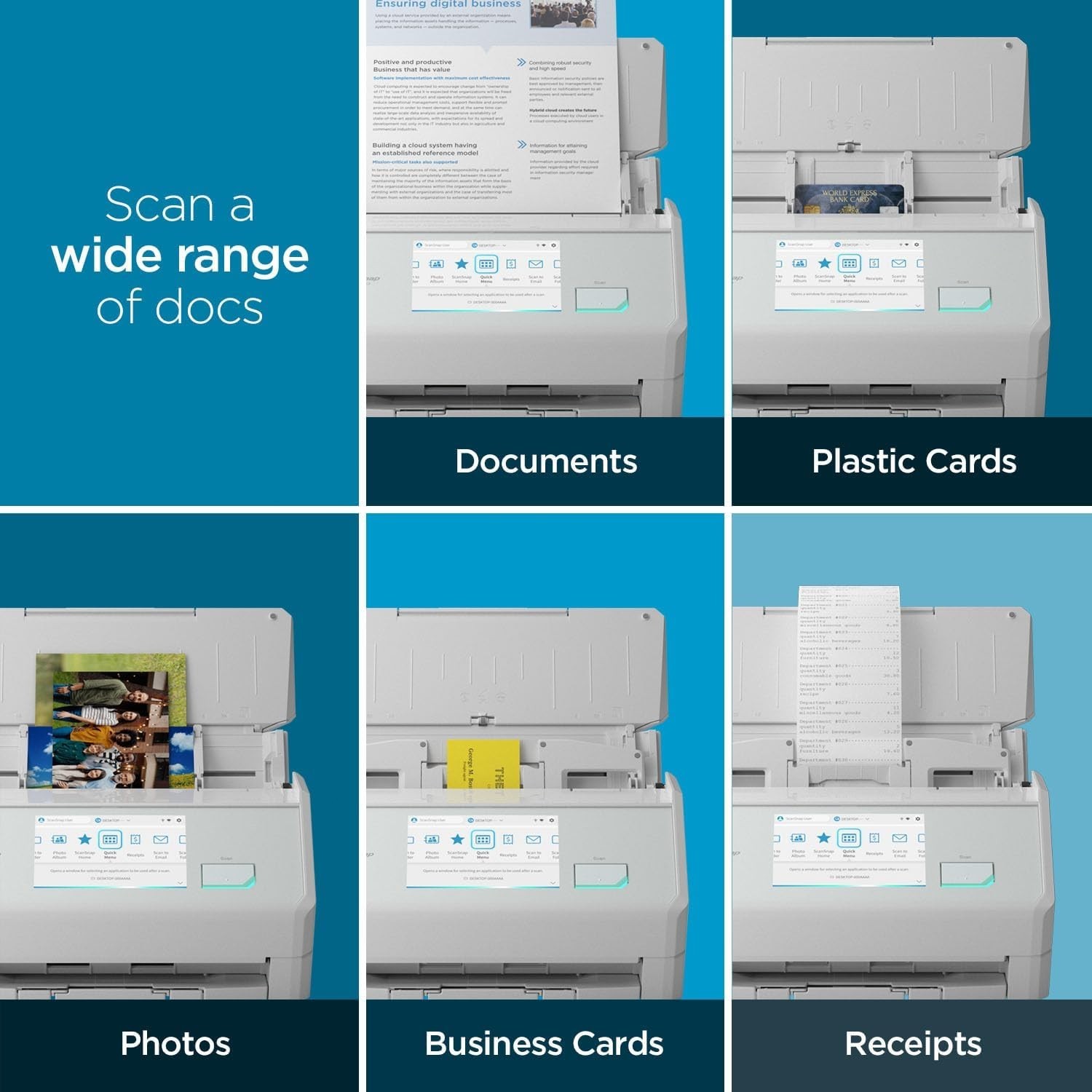 iX2500 Wireless or USB High-Speed Cloud Enabled Document, Photo & Receipt Scanne
