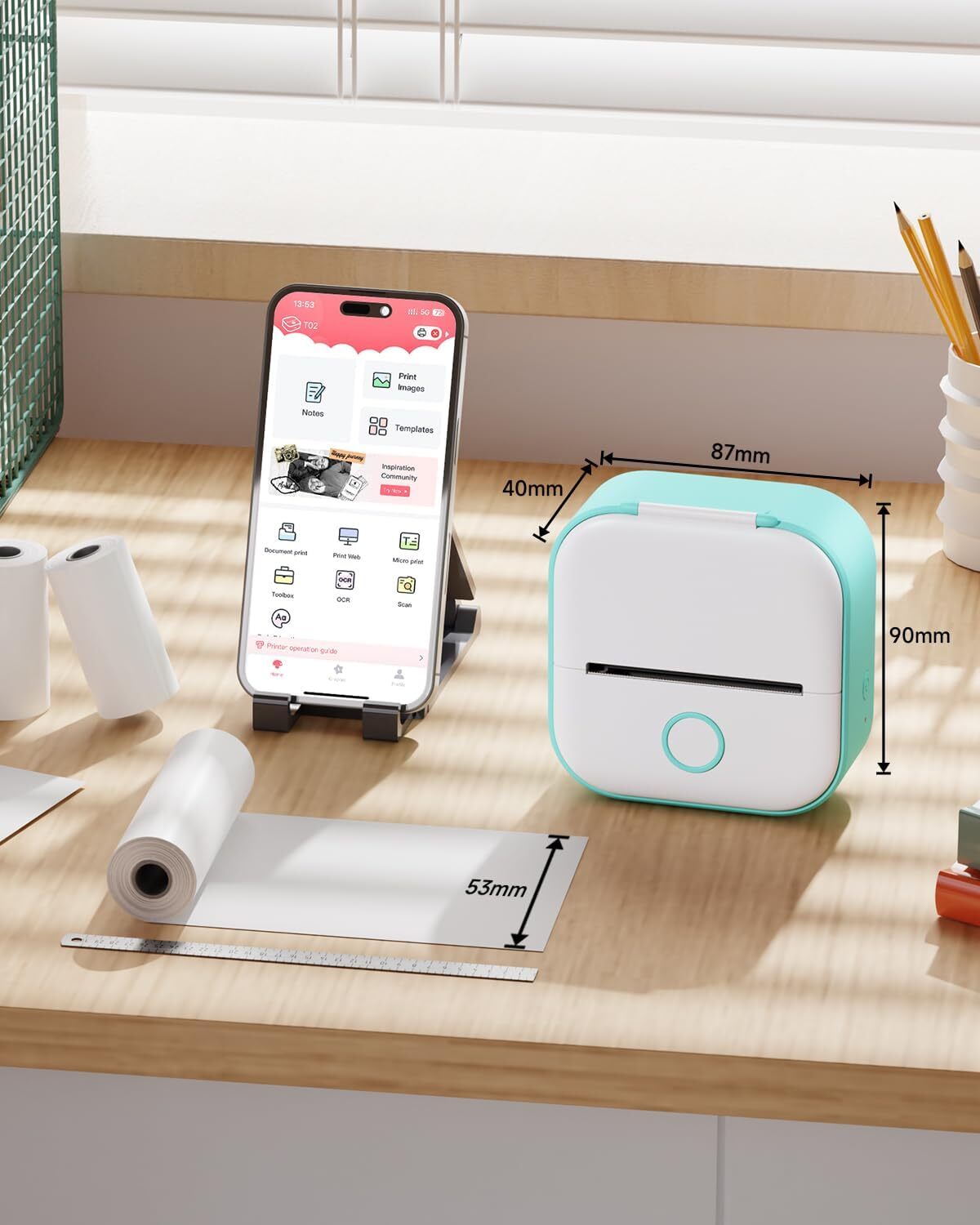 Phomemo T02 Mini Pocket Bluetooth Thermal Printer Wireless Photo Inkless Paper