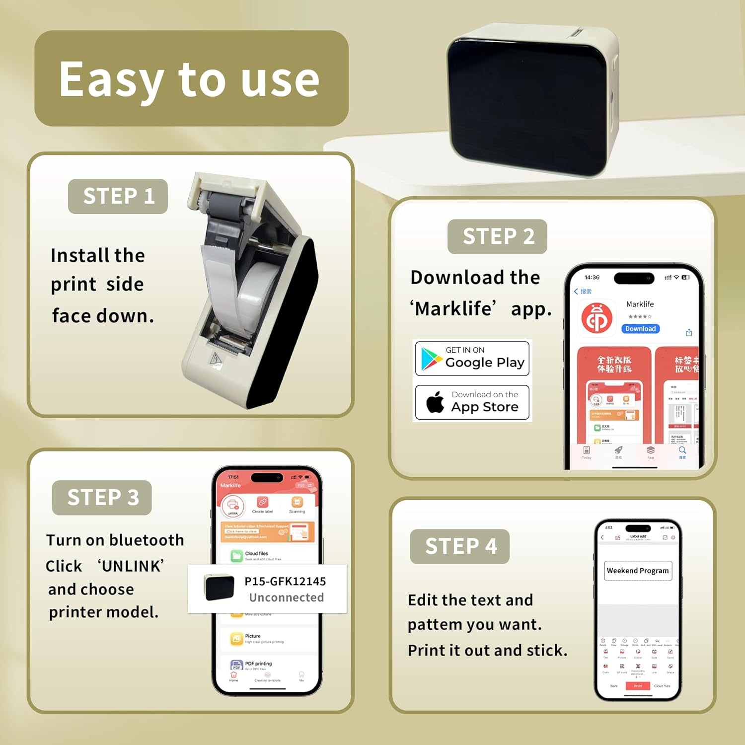 P15 Bluetooth Label Maker Machine Portable Sticker Barcode Thermal Label Printer