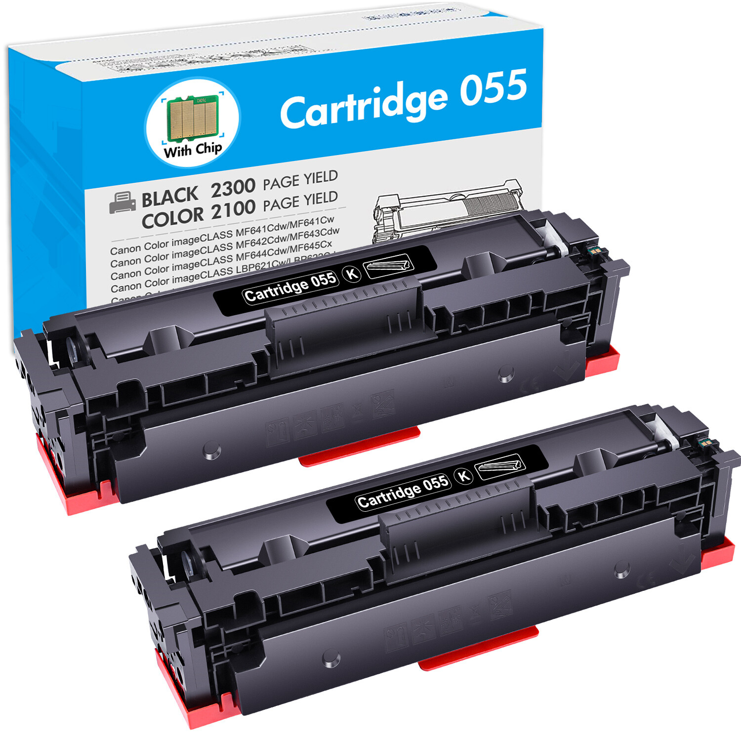 2PK Toner Compatible With Canon 055 ImageClass MF741Cdw MF743Cdw MF745Cdw W/Chip