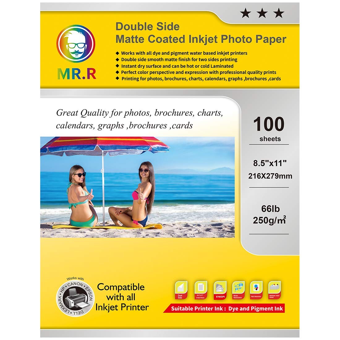 100 Sheets 8.5×11 Inch Double Sided Matte Coated Inkjet Photo Paper 260gsm