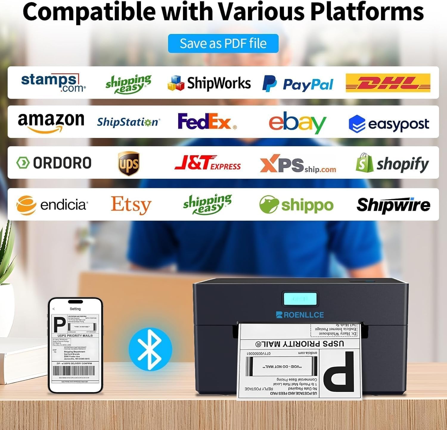 Thermal Shipping Label Printer 4×6 Bluetooth Shipping Printer Small Business