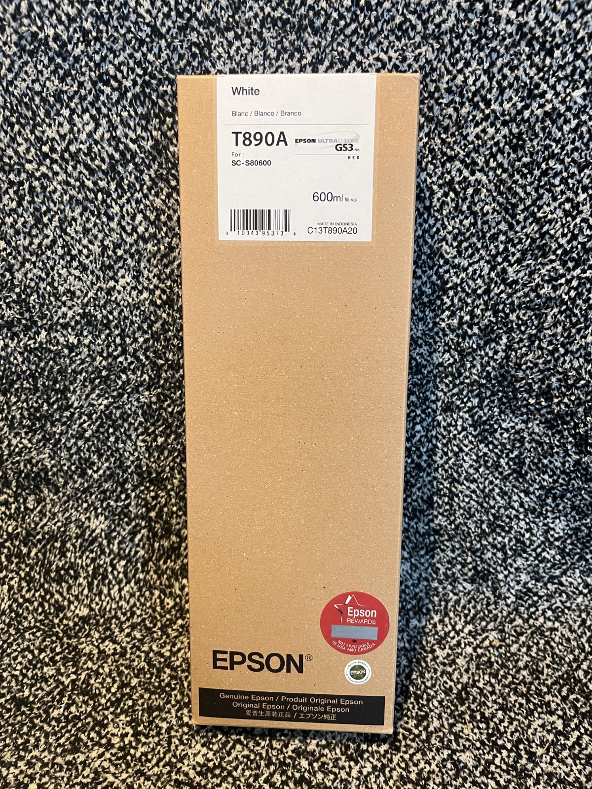 T890A Genuine Epson White GS3 Ink 600ml SC-S80600 Date: October 2027