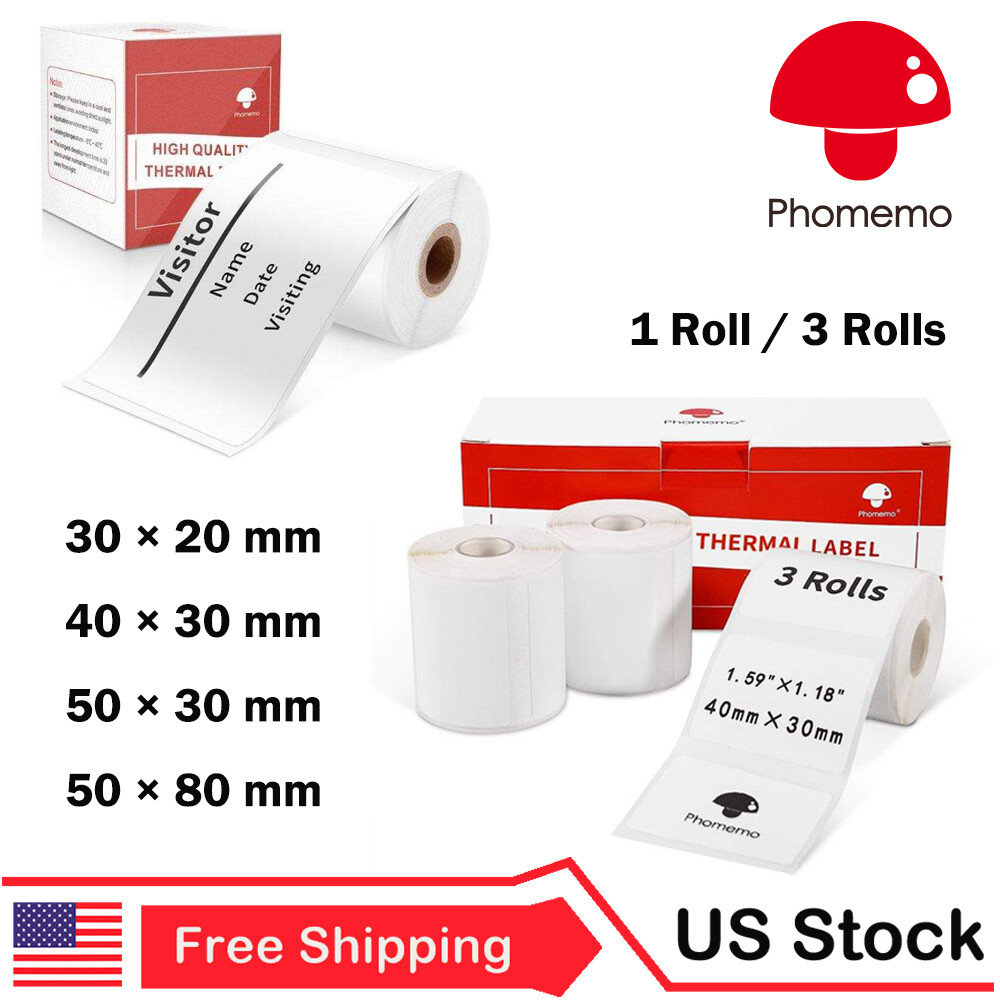 White Square Sticker Label Self-Adhesive Tag Paper for Phomemo M110/M200 Printer