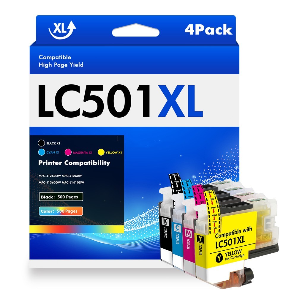 4pk LC501XL Ink Cartridges for Brother LC501 XL MFC-J1260DW MFC-J1360DW J1410DW