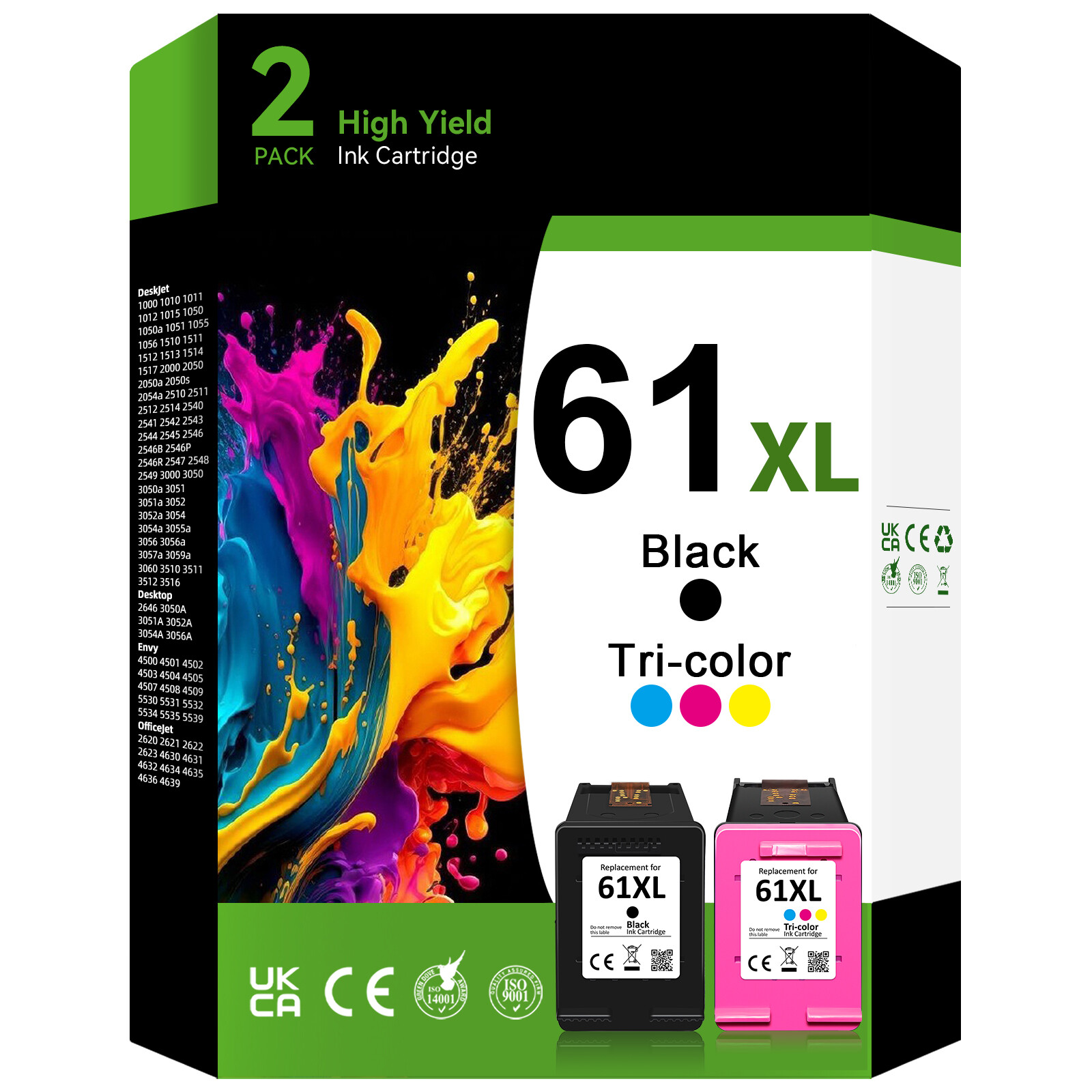 High Yield 61XL XXL Competible Ink for HP ENVY 4500 4501 4502 4503 4504 4505 Lot