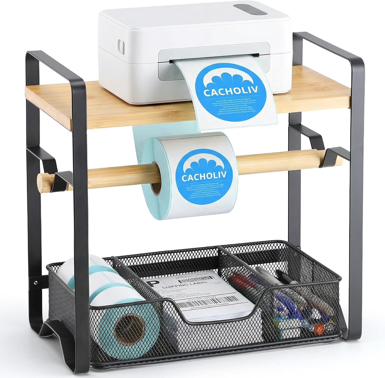 Label Holder for Thermal Printer – Sticker Roll Dispenser with Drawer – Shipping