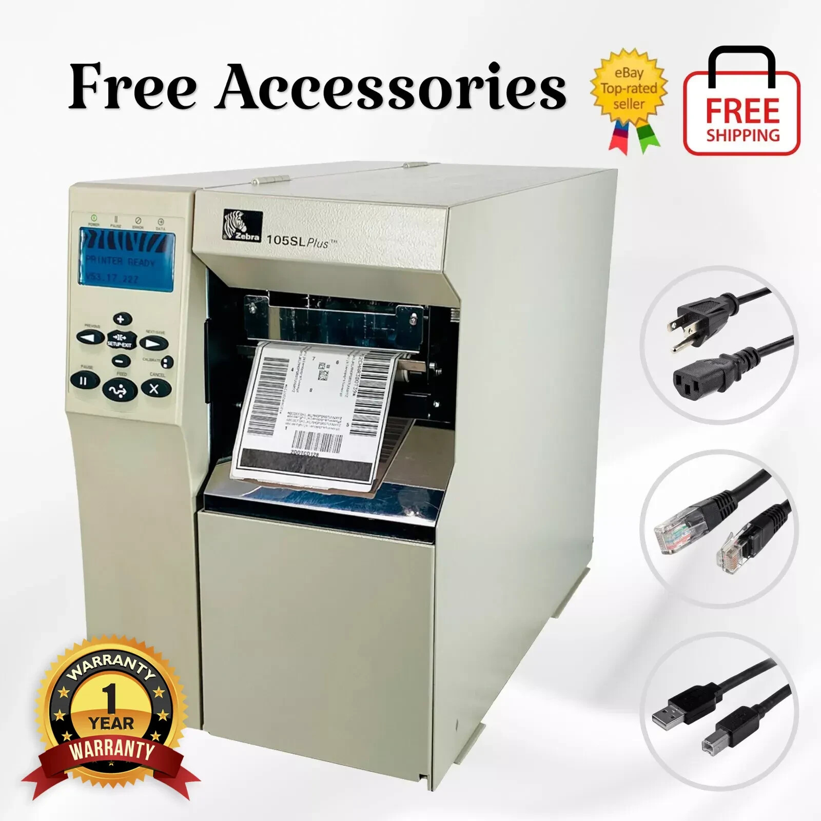 BUNDLE Zebra 105SL Plus Thermal Transfer Label Printer USB LAN 1 YR WARRANTY